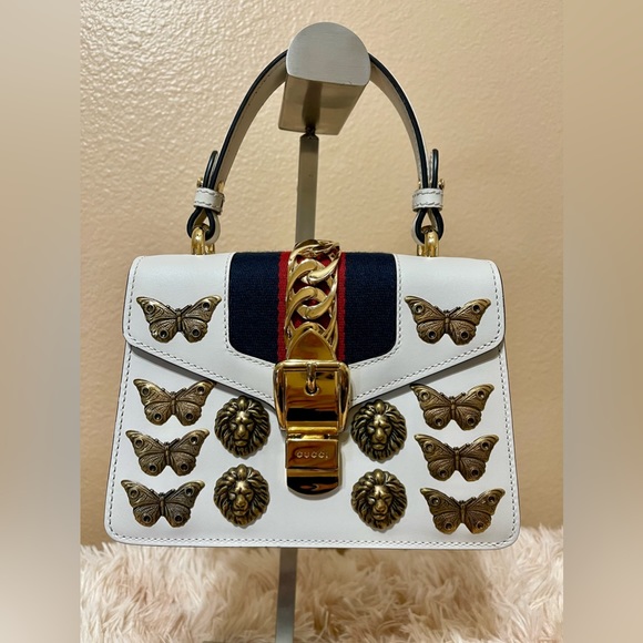 GUCCI Sylvie Top Handle Bag Embellished Leather Mini - Picture 2 of 13